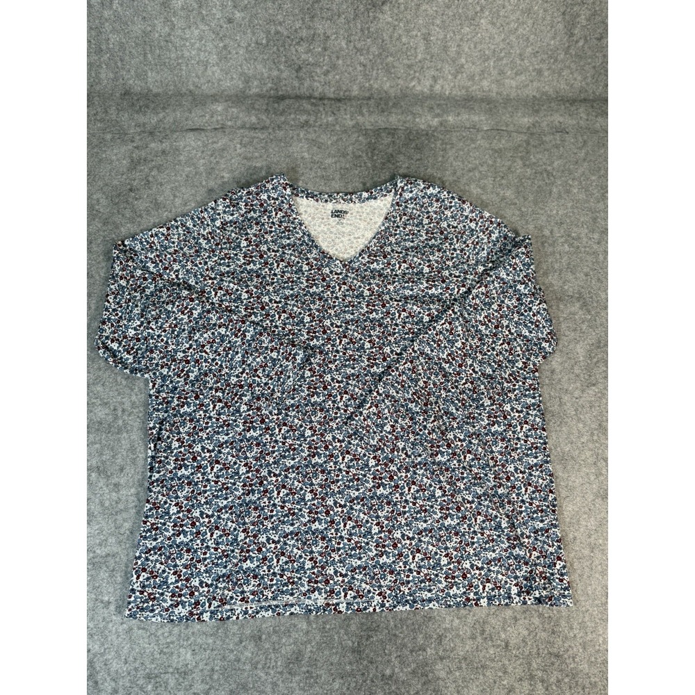 Lands' End Women's 1X 18W Floral V Neck 100% Cotton Long Sleeve Top Cottagecore - Picture 3 of 10